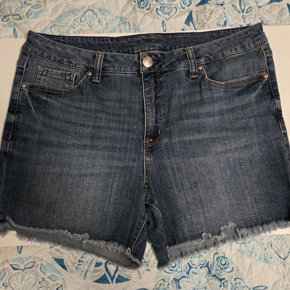 Seven7 Jean Shorts with Frayed Hem Womens Size 16 Color Curious